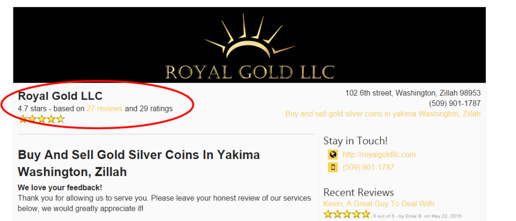 Royal Gold LLC Reviews Washington Zillah 98953 Buy and sell gold silver coins in yakima